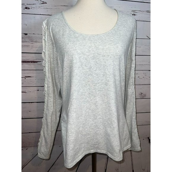 Sundance Large Sweatshirt Gray‎ Velour Ruched Sleeve Pullover Top Scoop Neck - Picture 7 of 10